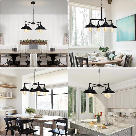 Kitchen Island Light Black Pendant Lighting Fixture 4 Lights, Modern Farmhouse Chandelier Industrial Metal Ceiling Hanging Lamp for Dining Room Hallway Pool Table