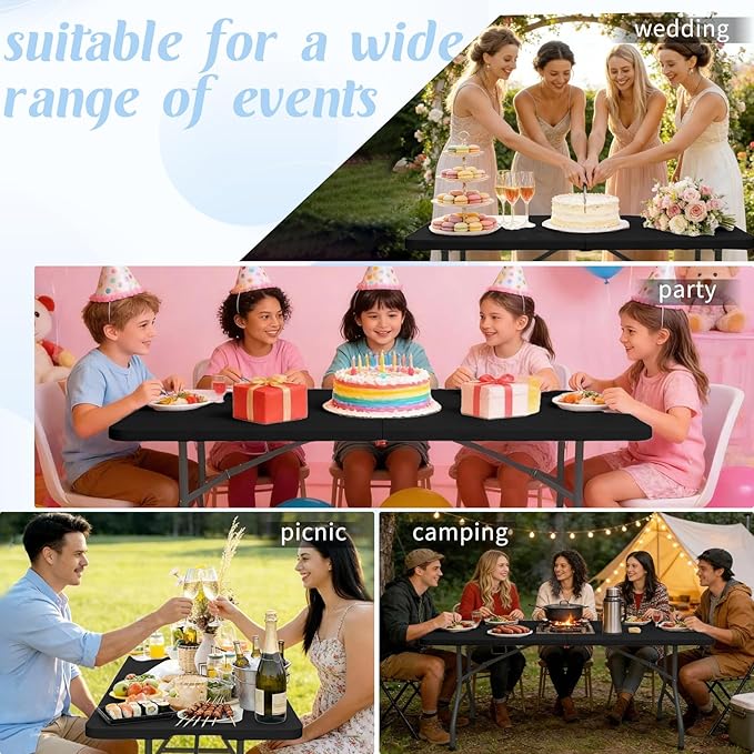 Fivenl 5 Feet Portable Folding Table Black, Steel Legs Fold-in-Half with Carrying Handle Rectangular Plastic Foldable Table for Party, Wedding, Camping, Picnic, Dining, Indoor Outdoor Events