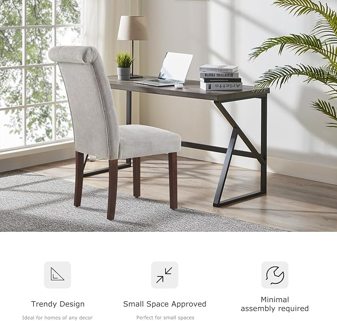 Tufted Dining Chairs Set of 6, Upholstered Parsons Dining Room Chairs, Fabric Kitchen Side Chair with Wood Legs, Light Grey