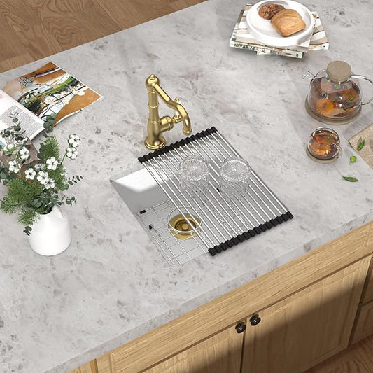 17"x17" White Undermount Bar Sink - Granite Composite Single Bowl Classic Quartz Under Counter Sink for RV, Kitchen Bar, Boat, and Outdoor #TLGU-133
