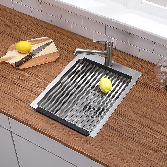 15x20 Inch Bar Sink Drop In, Topmount Small 16 Gauge 304 Stainless Steel Kitchen Sink,Single Bowl Handmade Sink for Laundry Wet Bar Prep RV Office Outdoor Yard with Grid & Drain