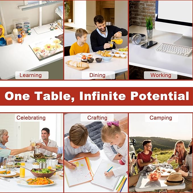 Elevon Folding Table Set of 2,4 Feet Heavy Duty Fold-in-Half Utility Table Indoor Outdoor for Camping, Picnic,Party