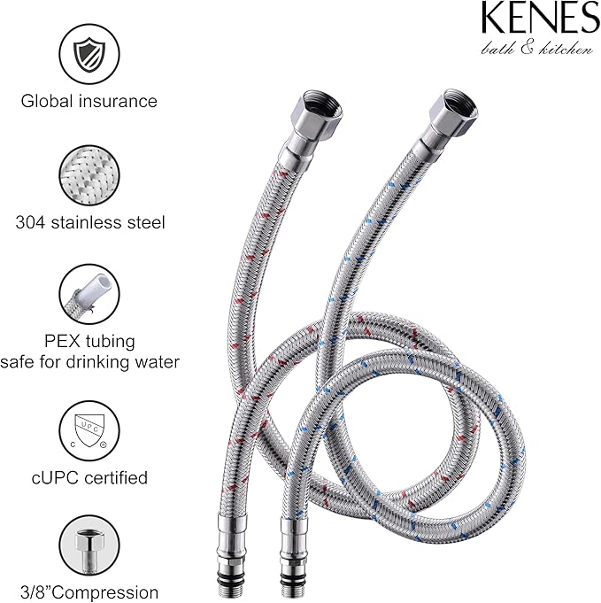 KENES Chrome Bathroom Faucet Single Handle Bathroom Sink Faucet Lavatory Vanity Faucet with Pop Up Drain & Water Supply Lines LJ-9031-5