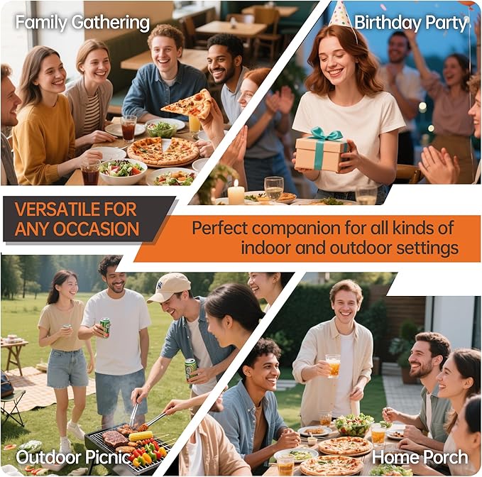 Set of 2 6 Foot Folding Table for Indoor Outdoor, Portable Heavy Duty Fold-in-Half Utility Plastic Foldable Dining Table with Carrying Handle for Picnic, Camping and Party, 2 Pack Brown