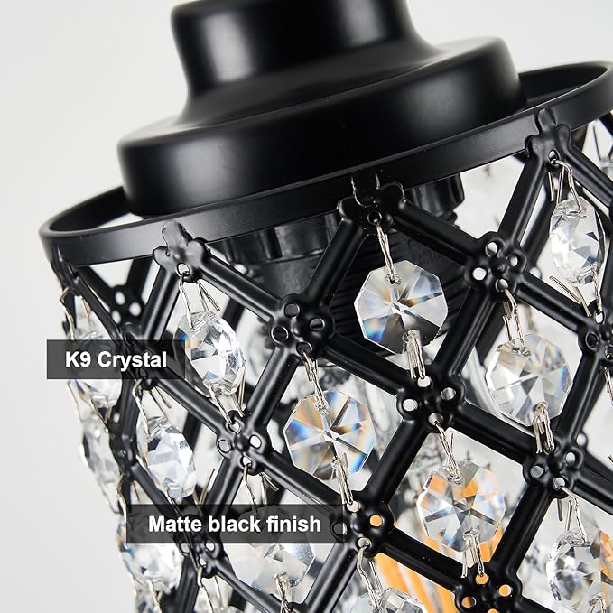 Black Pendant Light Fixtures,1-Light Modern Industrial Pendant Lights Kitchen Island, Matte Finish Hanging Lighting K9 Crystal Mini Chandelier for Dining Room,Hallway,Bedroom,Foyer(1 Pack