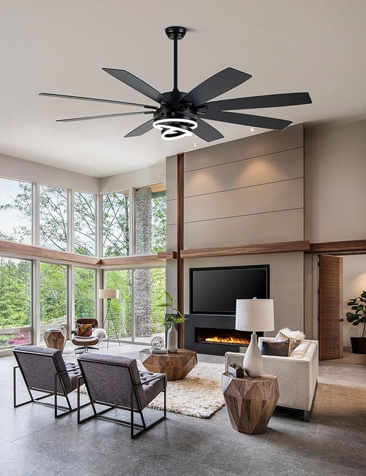 Black 72 Inch Ceiling Fans with Lights and Remote Reversible Quiet DC Motor 6 Speed LED Big Large Modern Chandelier Ceiling Fans for Living Room Bedroom
