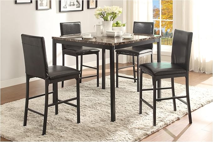 Counter Height Chairs Set of 4, Brown Faux Leather Dining Chairs, Black Metal Frame, Kitchen Island Chairs, 25" Seat Height, Industrial Style