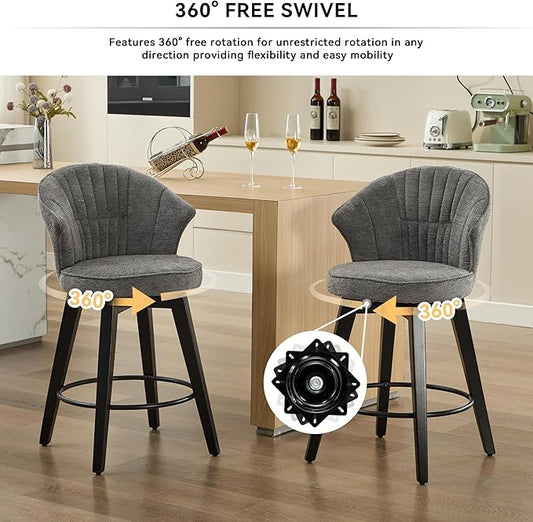 Modern Dining Chairs,Set of 2 - Sturdy Stylish,Simple Natural Design,Adjustable Counter Height Stools with Solid Wood Legs & Chenille Upholstery,Versatile Use for Kitchen Island,Home Pub,Darkgrey-Che