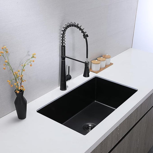 30x18 Inch Black Undermount Kitchen Sink, Stainless Steel Single Bowl Nano Black16 Gauge 9 Inch Deep Kitchen Sink with Strainer