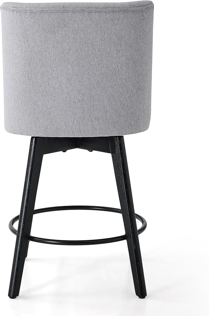 Vipbear Counter Height Bar Stools Set of 4, 26" H Swivel Bar Stools with Backs, Linen Fabric Upholstered Bar Chairs with Solid Wood Legs for Kitchen Island, Dining Room, Home Bar, Light Grey