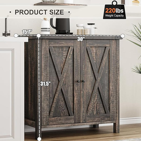 GarveeHome Small Storage Cabinet, Farmhouse Sideboard Buffet Cabinet with 2 Doors and Adjustable Shelves, Accent Entryway Console Cabinets for Living Room, Dining Room (Dark Oak, 1 Pieces)