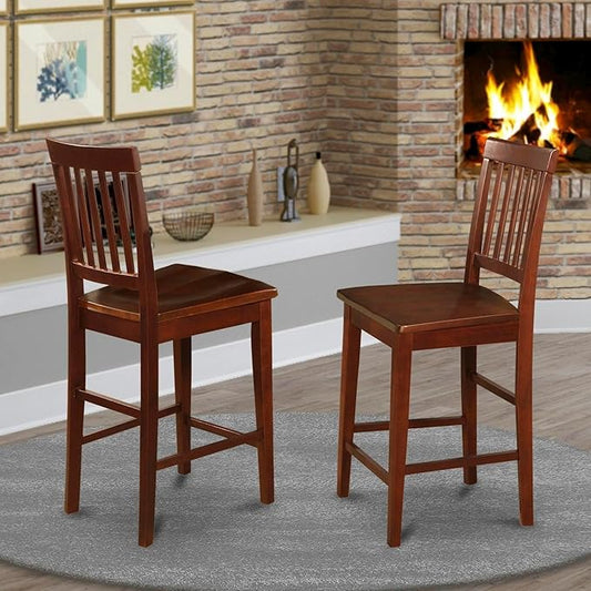 East West Furniture Vernon 11" Wood Counter Stools in Mahogany (Set of 2)