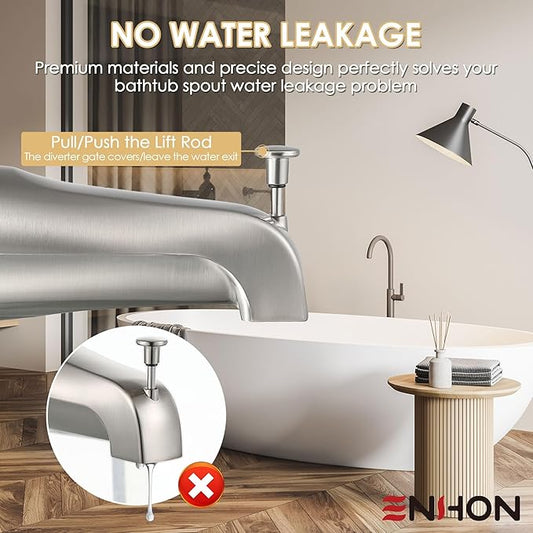Enhon Slip on Tub Spout with Diverter, Compatible with American Standard 8888026.002 Tub Spout, Bathroom Bathtub Faucet, Fits 1/2 Copper Water Tube(5/8 Dia), 5/32 Hex Wrench(Brushed Nickel,1)