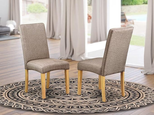 East West Furniture DRP4T16 Driscol Parson Kitchen Chairs - Dark Khaki Linen Fabric Upholstered Dining Chairs, Set of 2, Oak