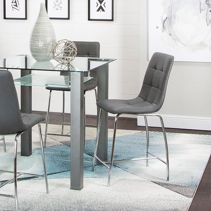 Sunset Trading Nia 24" Faux Leather Barstools | 2 Counter Height Stools | Chrome Legs with Footrest | Charcoal Gray Upholstered Tufted Seat & High Back | Dining Room, Home Bar, Kitchen Island Seating