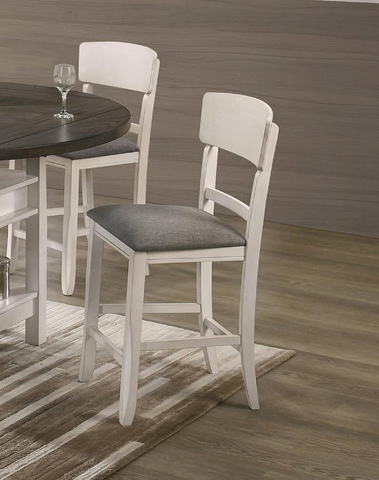 Set of 2 Creamy White Counter Height Dining Chairs with Upholstered Seats and Curve Back for Kitchen Island