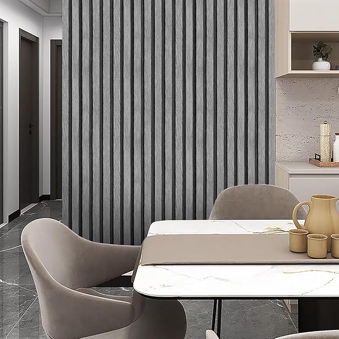 Yun-aeon Natural Wood Peel and Stick Wallpaper Grey Wood Slats - 17.3"x 480" Self-Adhesive Waterproof Vinyl Removable Wall Paper for Wall Decor Bedroom