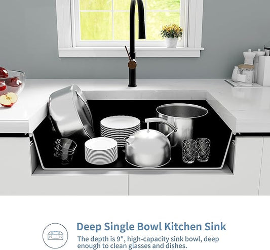 Black Kitchen Sink, Matte Black Granite Composite Kitchen Sinks with Accessories, 30 Inch Undermount Quartz Stone Kitchen Sinks, 30" x 19" x 9" Large and Deep Single Bowl Kitchen Sinks