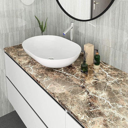 LACHEERY 15.8in x46ft Brown Emperador Marble Contact Paper Peel and Stick Marble Sticker Countertop Waterproof Kitchen Counter Contact Paper for Desk Stick on Wallpaper for Kitchen Island Decorative