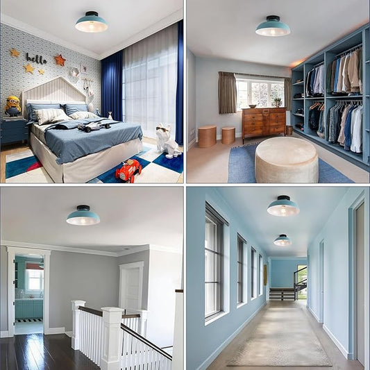 Semi Flush Mount Ceiling Lights, 12 Inch Metal Small Ceiling Light for Kids Room Industrial Close to Ceiling Light Fixtures with Light Blue Shade for Entryway Kitchen Hallway Bedroom Bathroom Laundry