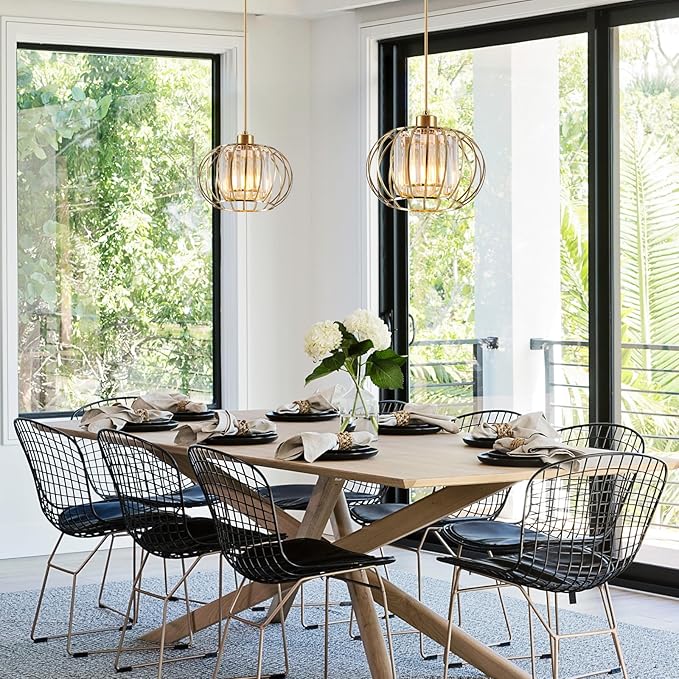 XSDeTu Gold Pendant Light Fixture, Modern Crystal Pendant Lights Kitchen Island, 1-Light Farmhouse Mini Chandelier, Adjustable Brass Hanging Light Fixture for Hallway, Bedroom, Dining Room