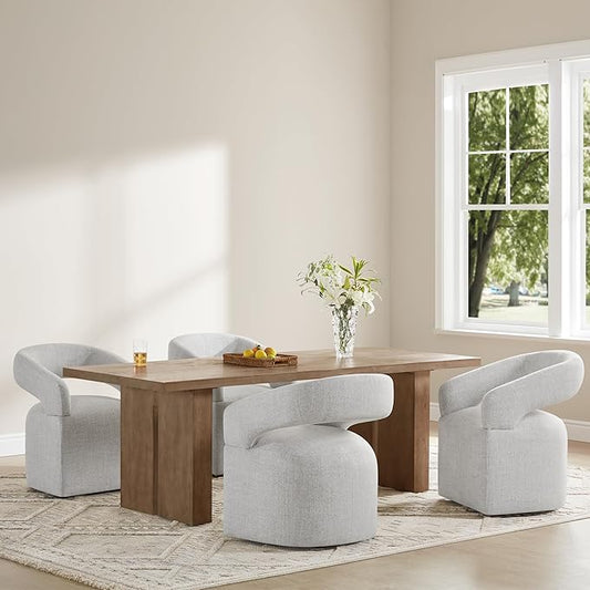 KISLOT Upholstered Dining Chairs with Casters, Modern Barrel Side Armchair with Rollers for Dining Room, Bedroom, Kitchen, Reading Room, Light Gary, Set of 4