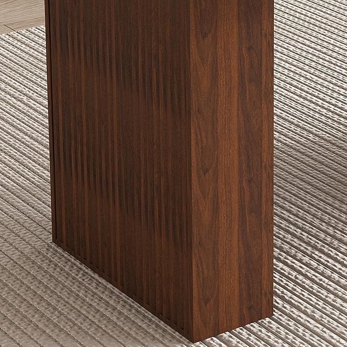 63" Water-Resistant Island Table, Rustic Dining Table with Wood Strip Base, Mid Century Dining Tables with Spacious Oval Design for Living Space, Walnut