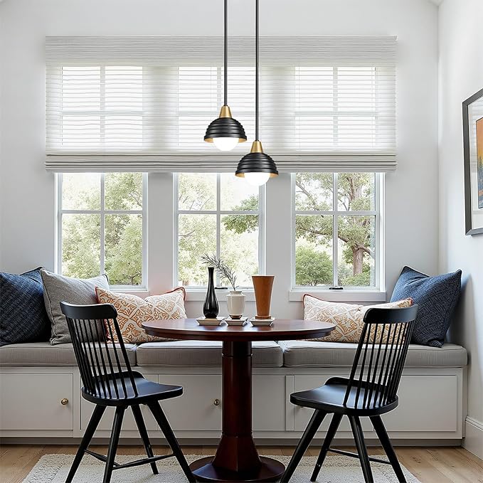 Industrial Kitchen Pendant Light Fixtures: 3 Pack 6 Inch Metal Modern Chandelier - Adjustable Farmhouse Black & Gold Pendant Lighting for Kitchen Island Hallway