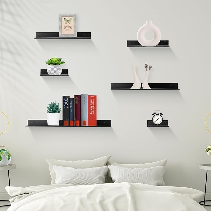 Z metnal Bathroom Shelf, Small Floating Wall Shelves, Decorative Ledge Shelf, Aluminum, Wall Mounted, Matt Black, 24/20/16 inch, 3 Set