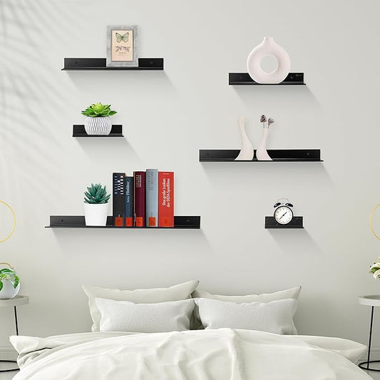 Z metnal Floating Shelves, Bedroom Shelves, Display Metal Wall Shelf for Funko Pop Speaker Figure Collection, Floating Storage Wall Decor, Aluminum, Wall Mounted, Matt Black, 20 inch, 2 Pack