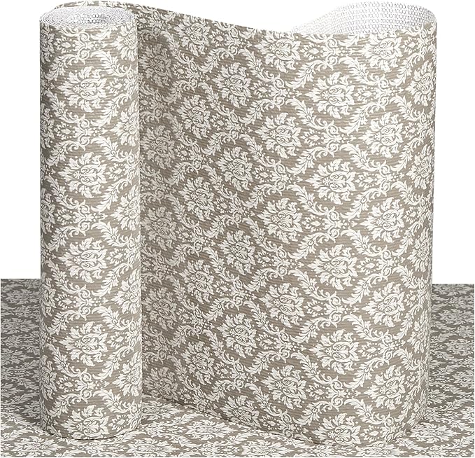 Drawer and Shelf Liner, Non-Slip Kitchen Cabinet Liners Non-Adhesive Thick Strong Grip Waterproof Washable Mats Protect Dresser Shelves Cupboard Bathroom Cabinets, Boho: Beige, 18 in X 30 FT