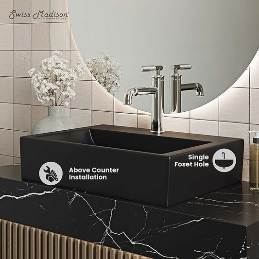 Claire 20 Rectangle Ceramic Vessel Sink, Matte Black