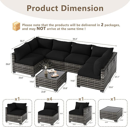 LOUVIXA 7 Piece Outdoor Patio Furniture Set, Outdoor Sectional Sofa, Wicker Rattan Patio Furniture, Patio Conversation Set with Coffee Table & Cushions