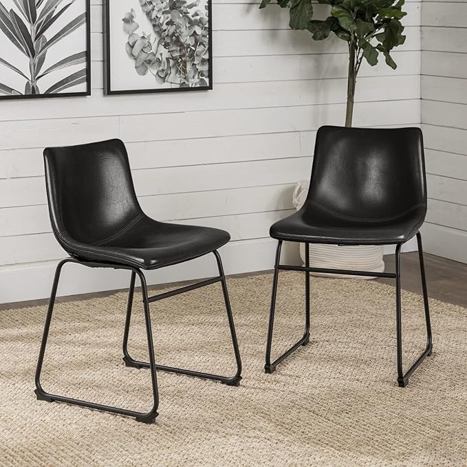 LEMBERI Faux Leather Dining Chairs Set of 4, 18 Inch Modern Kitchen & Dining Room Upholstered Chairs with Backrest and Metal Legs (Black)