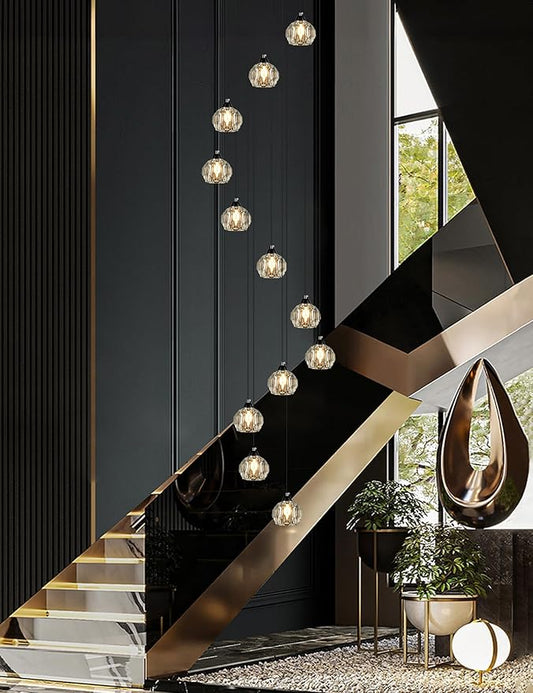 Weesalife Crystal Chandeliers for Staircases, 12-Light Black Modern Chandeliers for High Ceilings,Crystal Pendant Light Fixture for Living Room Kitchen Island Foyer Hallway Bar