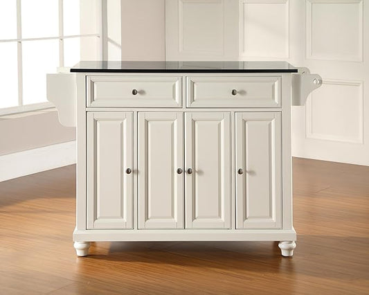 Crosley Furniture Cambridge Granite Top Rolling Kitchen Island Storage Cart, Microwave Stand, Spice Rack, White