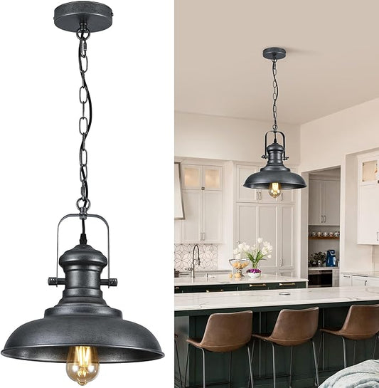 12.2" Hand-Painted Bronze Industrial Farmhouse Pendant Light, Modern Rustic Dome Hanging Ceiling Lighting Fixture for Bar, Cafe & Dining Room