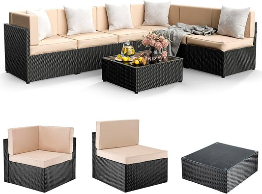Pamapic 7 Pieces Outdoor Sectional Furniture,Wicker Patio sectional Furniture Sets,All-Weather Rattan Sectional Sofa Conversation Set with Coffee Table and Washable Couch Cushions Covers