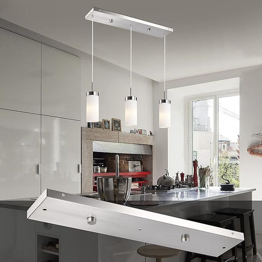 Three Pendant Light Linear Canopy Accessory Light Kit, 26 inch Flush Mount Cluster Canopy, Hanging 3 Lights with One Outlet Box for Kitchen Island, Mounting Hardware Included, Brushed Nickel