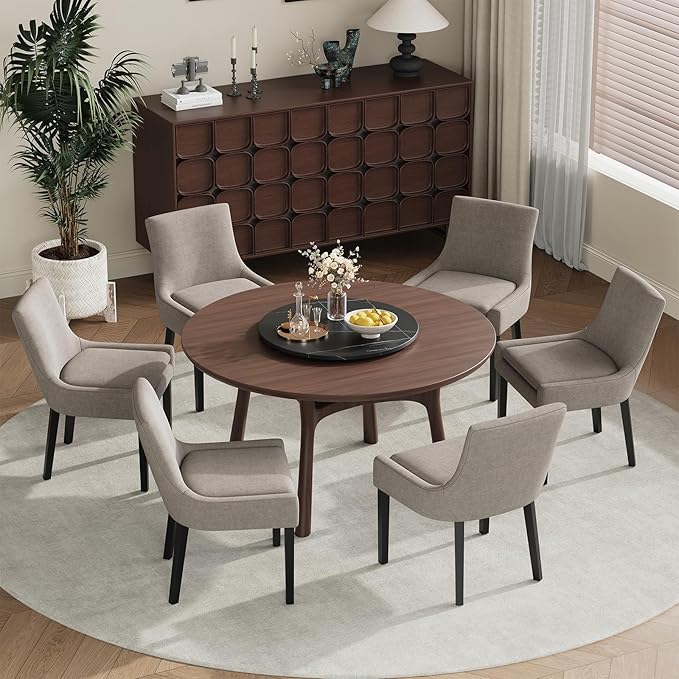 COLAMY Upholstered Dining Chairs Set of 4 with Mid Back and Wood Legs, Modern Accent Side Chairs for Living Room/Dining Room-Camel