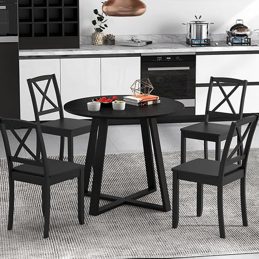 Giantex 36” Round Dining Table with Pedestal Base, Solid Rubber Wood Frame, 220 lbs Capacity, Kitchen Table for Dinette, Dinner, Living Room, Dining Room Table, Black