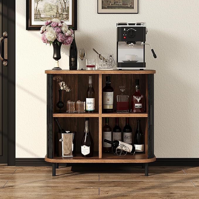 UNIQUITE Fluted Sideboard Buffet Cabinet, 31''W Storage Cabinet with Sliding Door, Coffee Bar Buffet Cabinet for Living Room, Kitchen, Entryway, Black