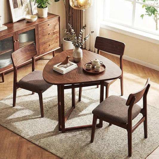 Giantex 31.5" Folding Dining Table for 2-3, Drop Leaf Kitchen Table with Triangular Top & Solid Rubber Wood Frame, Space-Saving Dinner Table for Dinette, Small Space, Restaurant, Walnut