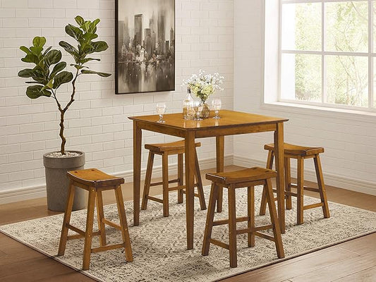 Lexicon Victoria Saddle Solid Wood Stool Set of 2 - Saddle Kitchen Stool Dining Height Stools for Dining, Armless Chair Seating, Perfect Casual - 17.5" Oak