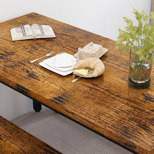 Recaceik Dining Table Set with Bench, 3 Pieces Dining Furniture Set Kitchen Table Set Sturdy Structure Space-Saving Dinette for Kitchen, Dining Room Breakfast Nook, Living Room, Rustic Brow
