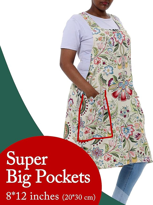 Big Plus Size Aprons for Women with Pockets Cotton Linen Baking Kitchen Cooking