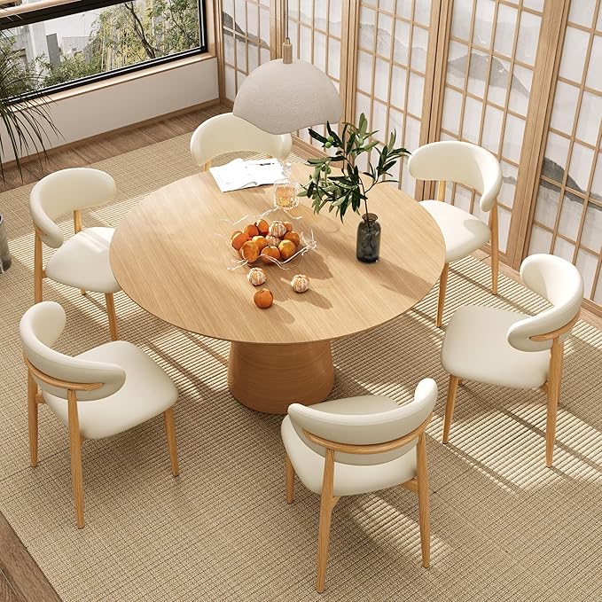 Kitchen Dining Chairs Set of 2 Modern Upholstered Leather Farmhouse Dining Room Chair with Metal Legs, Beige