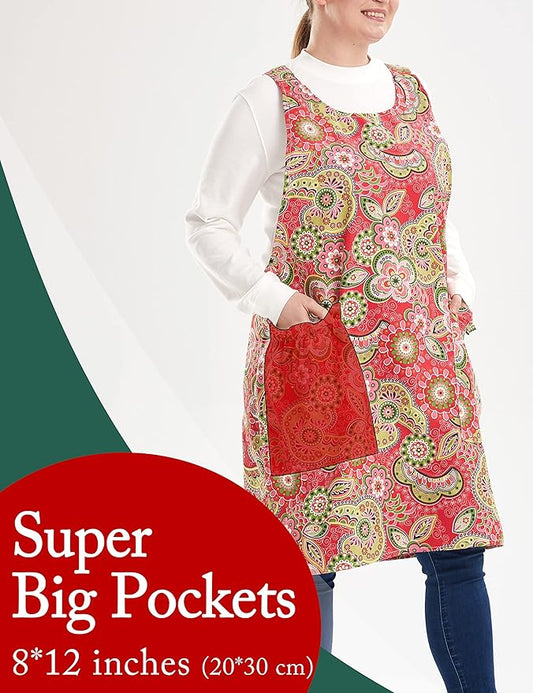 Big Plus Size Aprons for Women with Pockets Cotton Linen Baking Kitchen Cooking