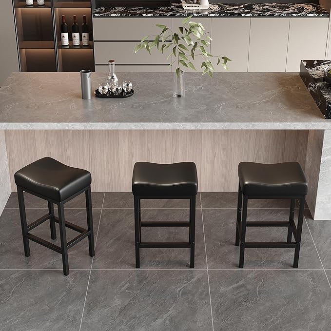 Monhey 30 Inch Bar Stools Set of 2 - Counter Height Bar Stools with Soft Leather Seat, 300LB Heavy Duty Backless Padded Barstool Chair Easy Assembly for Modern Kitchen Island Counter (Black)