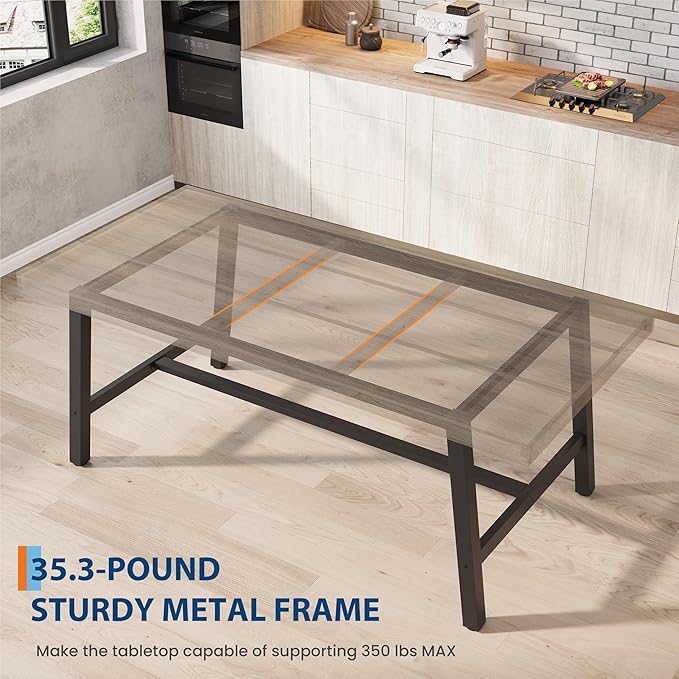 GarveeHome 63 Inch Compact Rectangular Table for Dining Room & Kitchen, Industrial Dining Table for 4-6 People, Heavy Duty Metal Frame, Grey Walnut